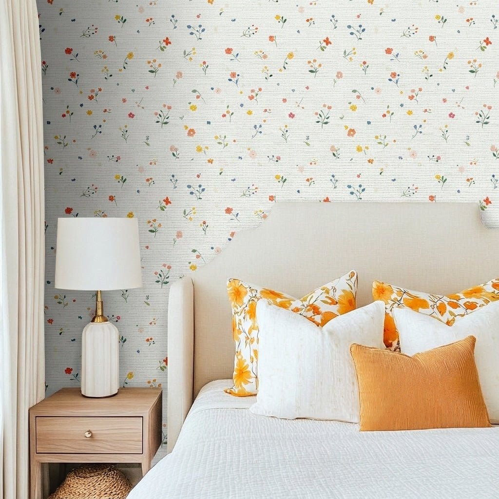 Buttercup Blooms Faux Grasscloth Wallpaper - Lemon Park