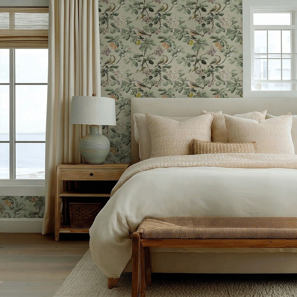 Gentle Songbird Faux Grasscloth Wallpaper