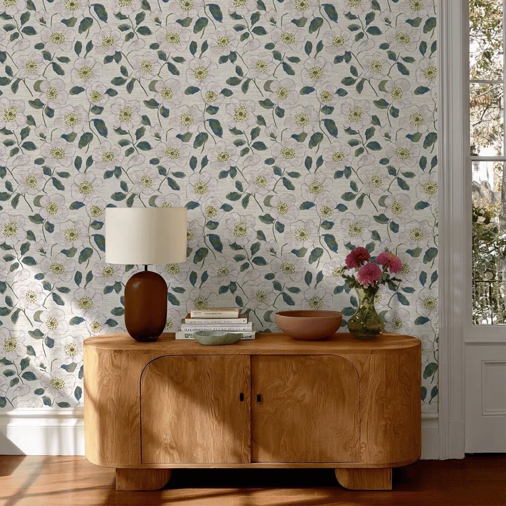 Camellia Coast Faux Grasscloth Wallpaper - Lemon Park