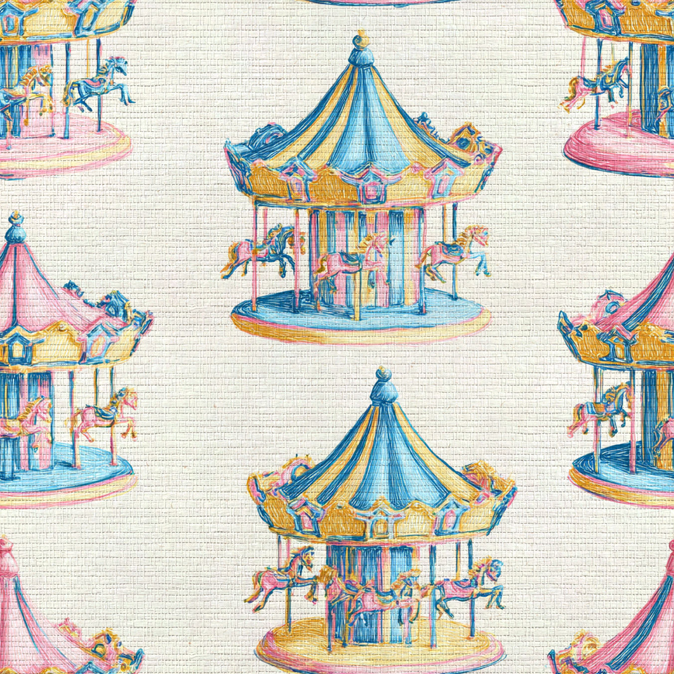 Carousel Dreams Faux Grasscloth Wallpaper - Lemon Park