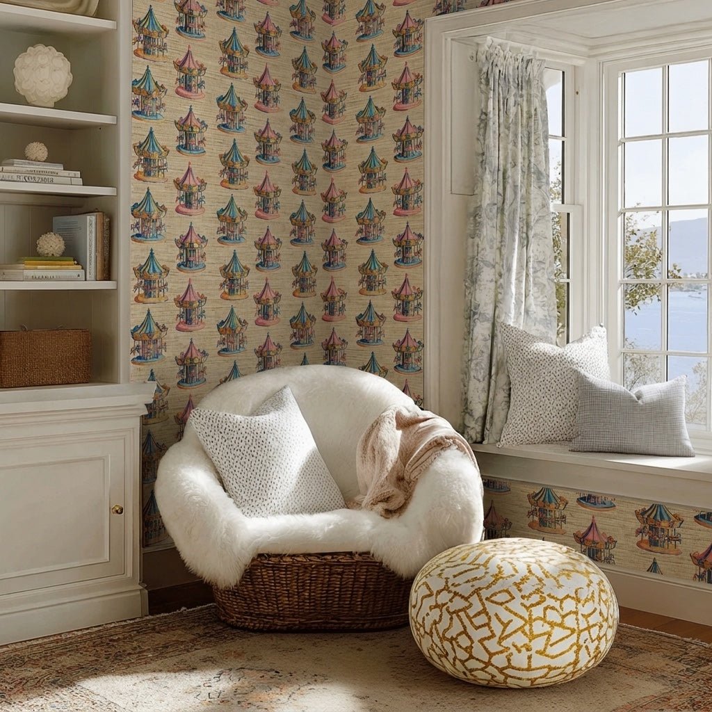 Carousel Dreams Faux Grasscloth Wallpaper - Lemon Park