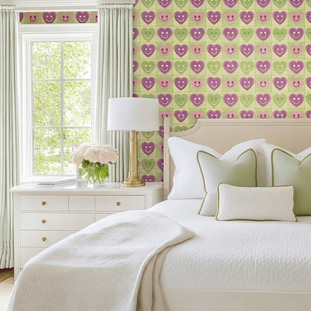 Happy Hearts Faux Grasscloth Wallpaper