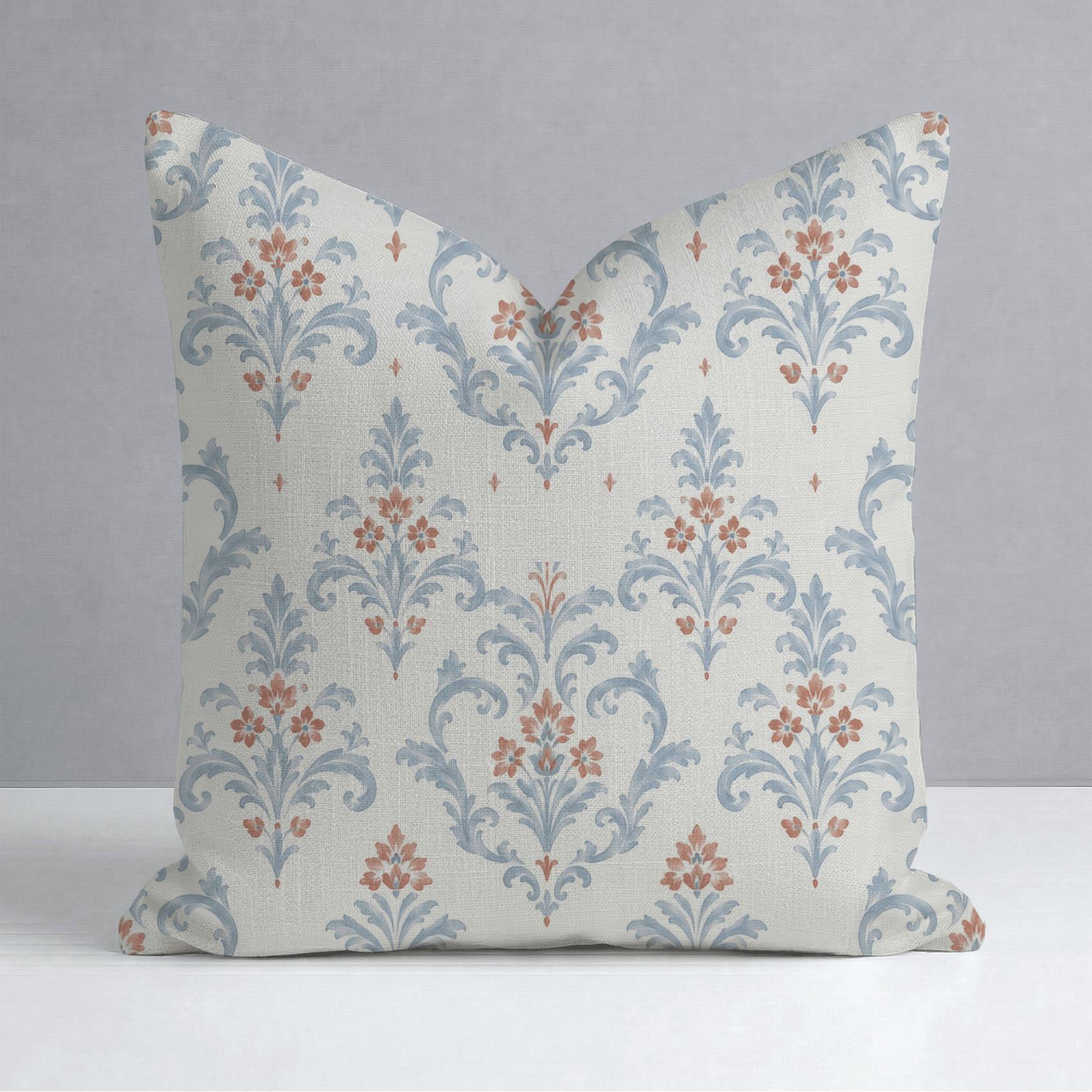 Chambray Tiles European Damask Throw Pillow - Lemon Park