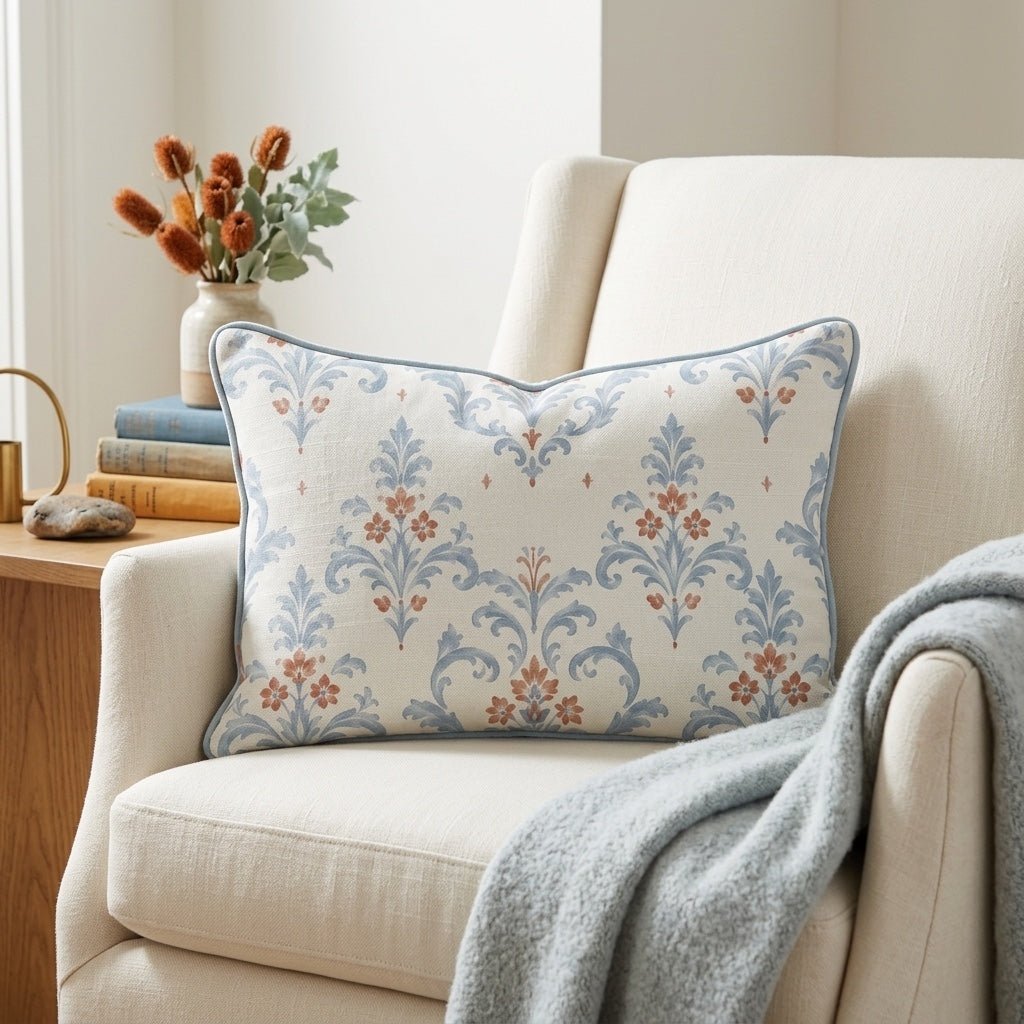 Chambray Tiles European Damask Throw Pillow - Lemon Park