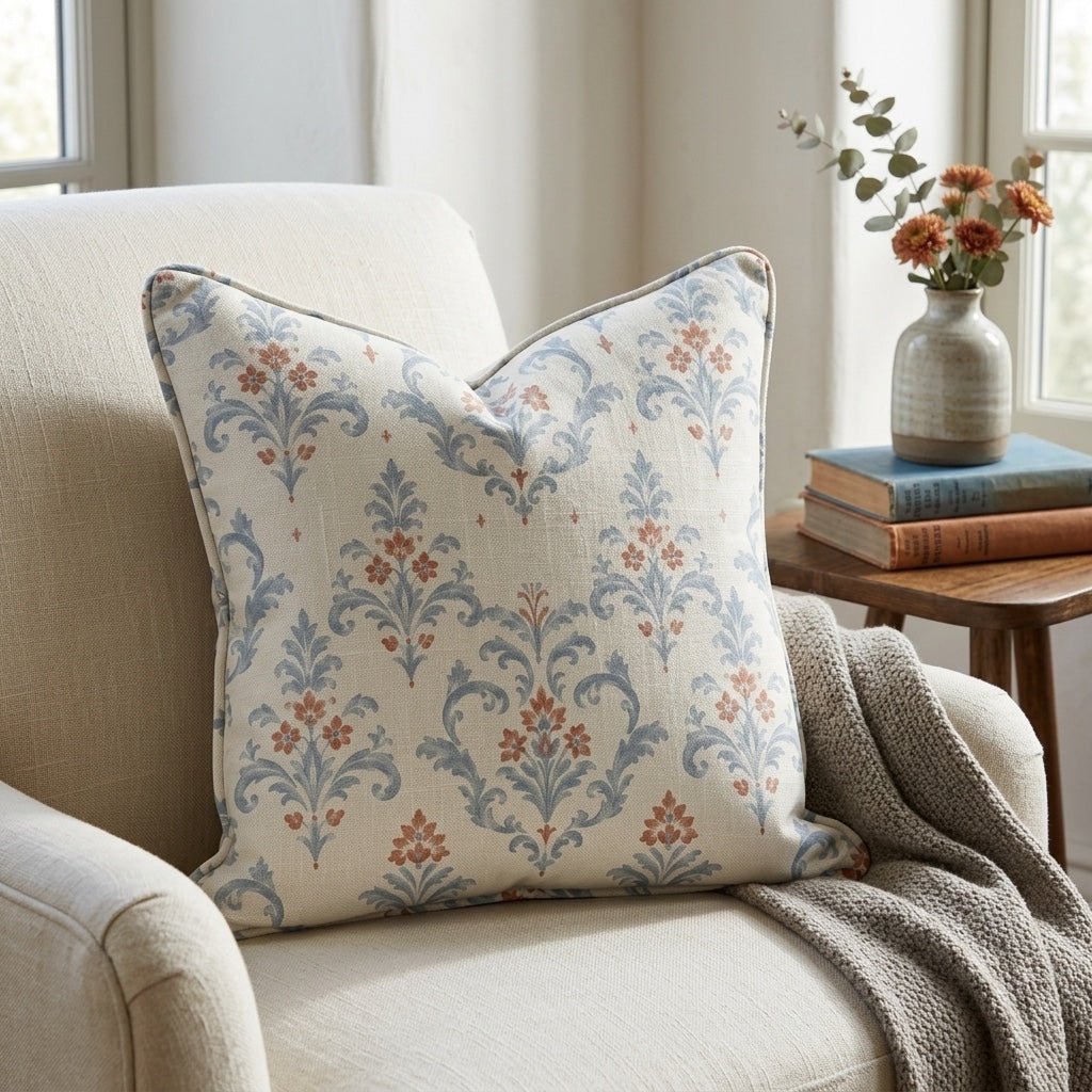 Chambray Tiles European Damask Throw Pillow - Lemon Park