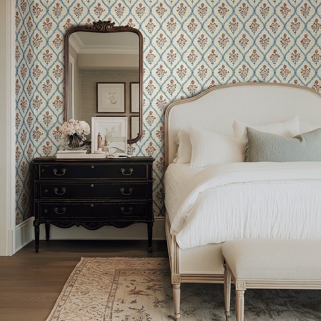 Chambray Tiles Faux Grasscloth Wallpaper - Lemon Park