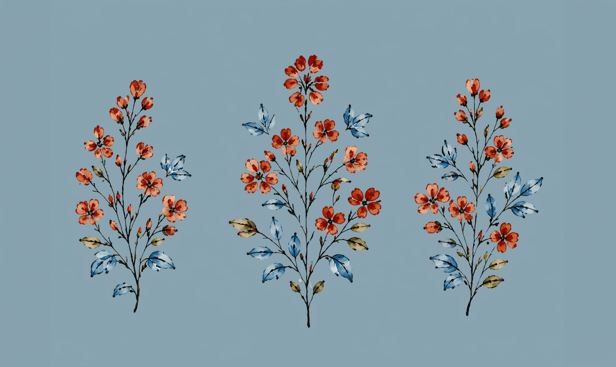 Chambray Tiles French Blue Bouquet Study - Tapestry - Lemon Park