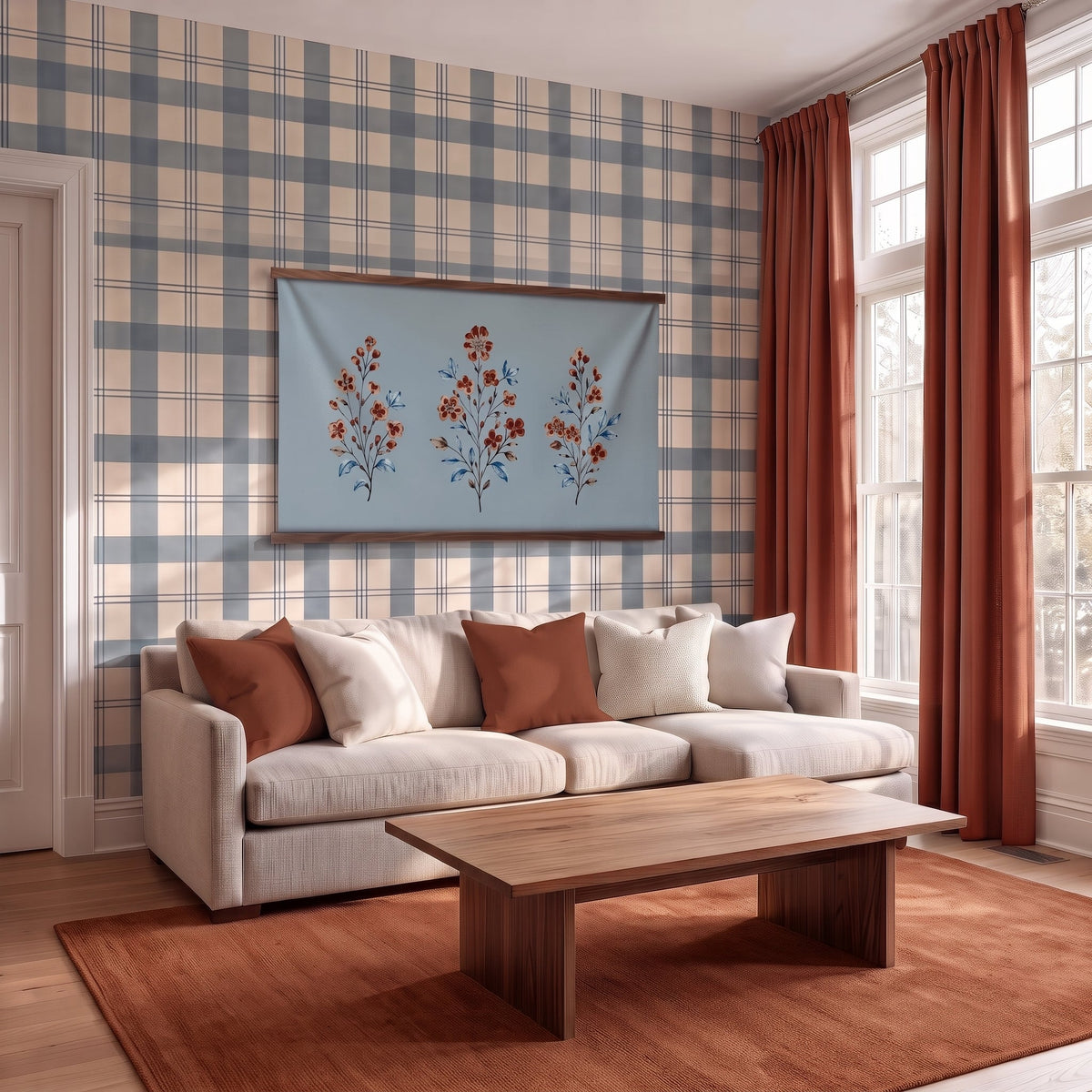 Chambray Tiles French Blue Bouquet Study - Tapestry - Lemon Park