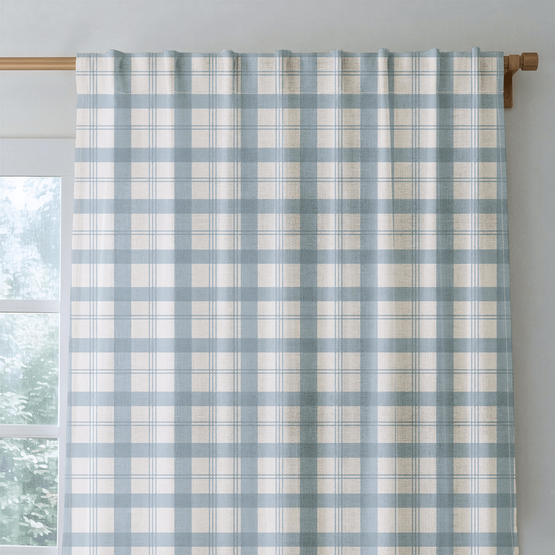 Chambray Tiles French Blue Plaid - Drapery - Lemon Park