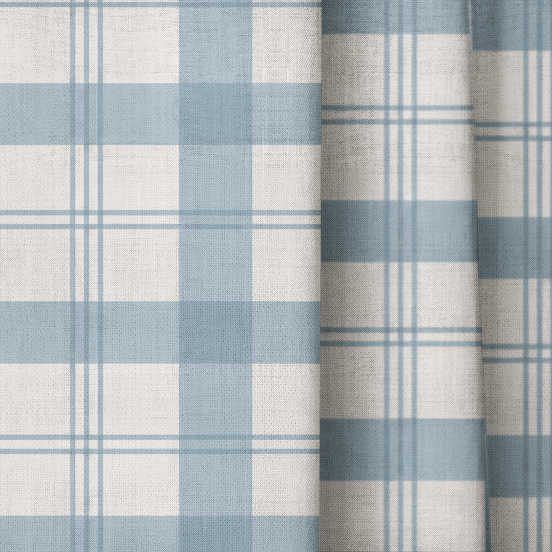 Chambray Tiles French Blue Plaid - Drapery - Lemon Park