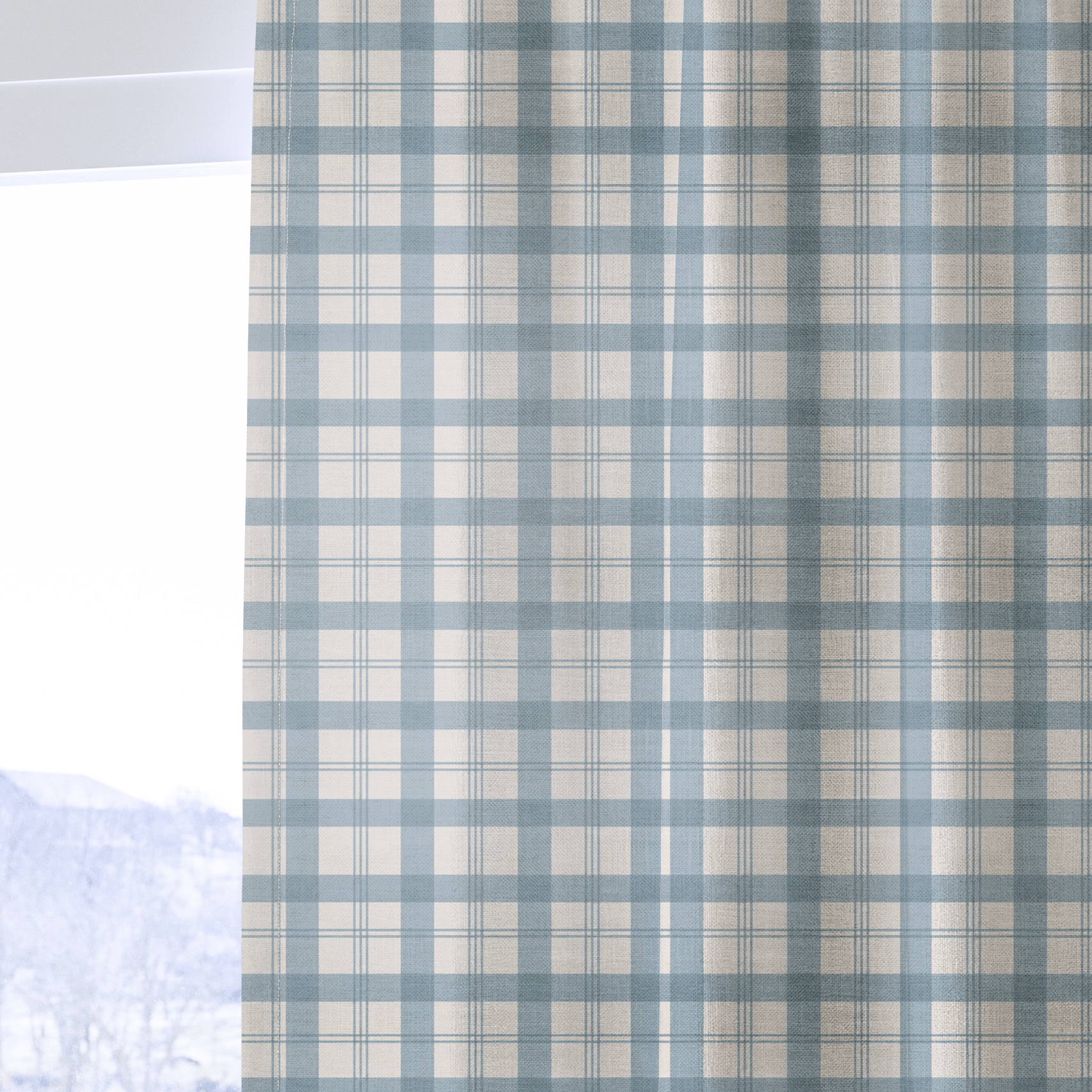 Chambray Tiles French Blue Plaid - Drapery - Lemon Park