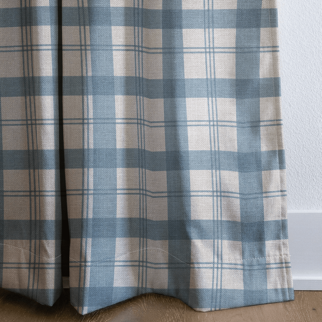 Chambray Tiles French Blue Plaid - Drapery - Lemon Park