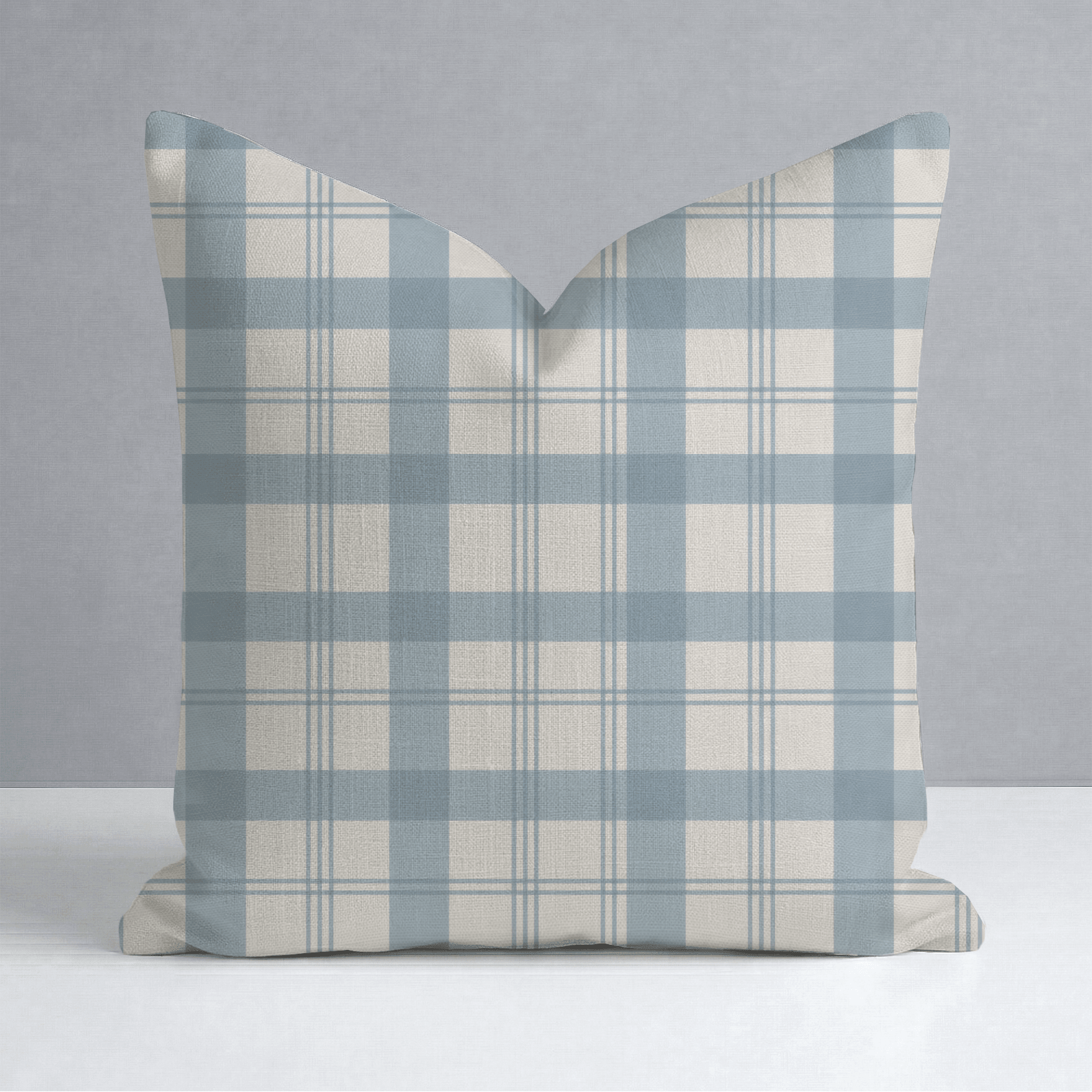 Chambray Tiles French Blue Plaid Throw Pillow - Lemon Park