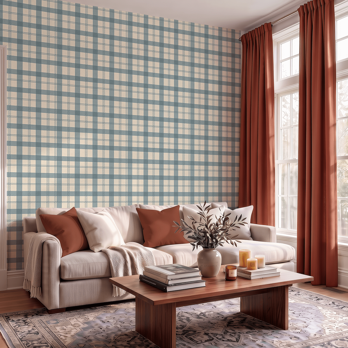 Chambray Tiles French Blue Plaid Wallpaper - Lemon Park