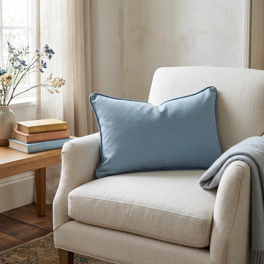 Chambray Tiles French Blue Throw Pillow - Lemon Park