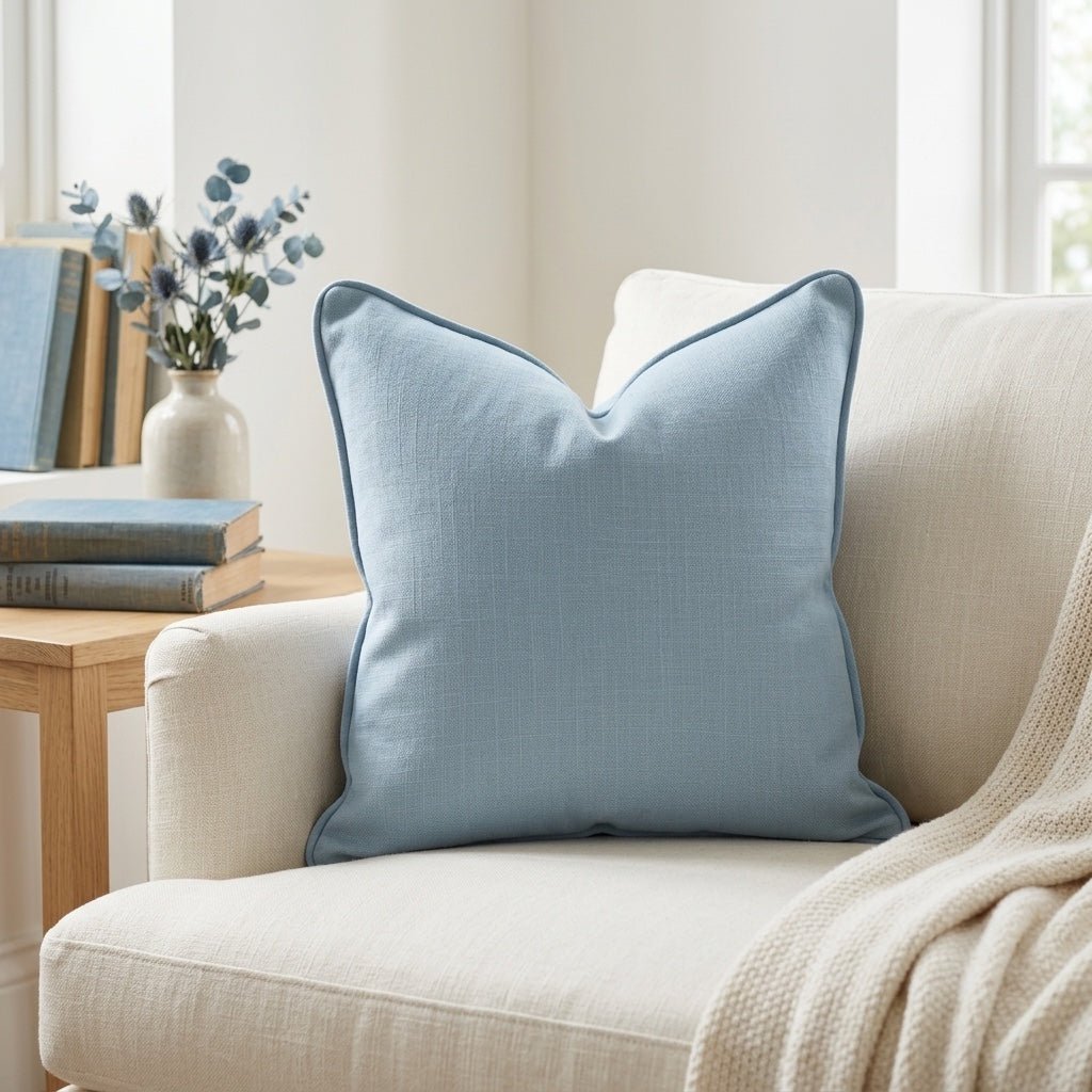 Chambray Tiles French Blue Throw Pillow - Lemon Park