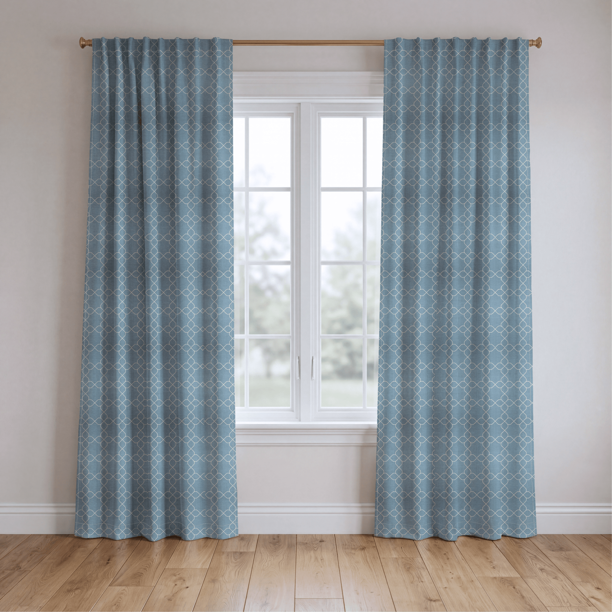 Chambray Tiles French Blue Trellis - Drapery - Lemon Park