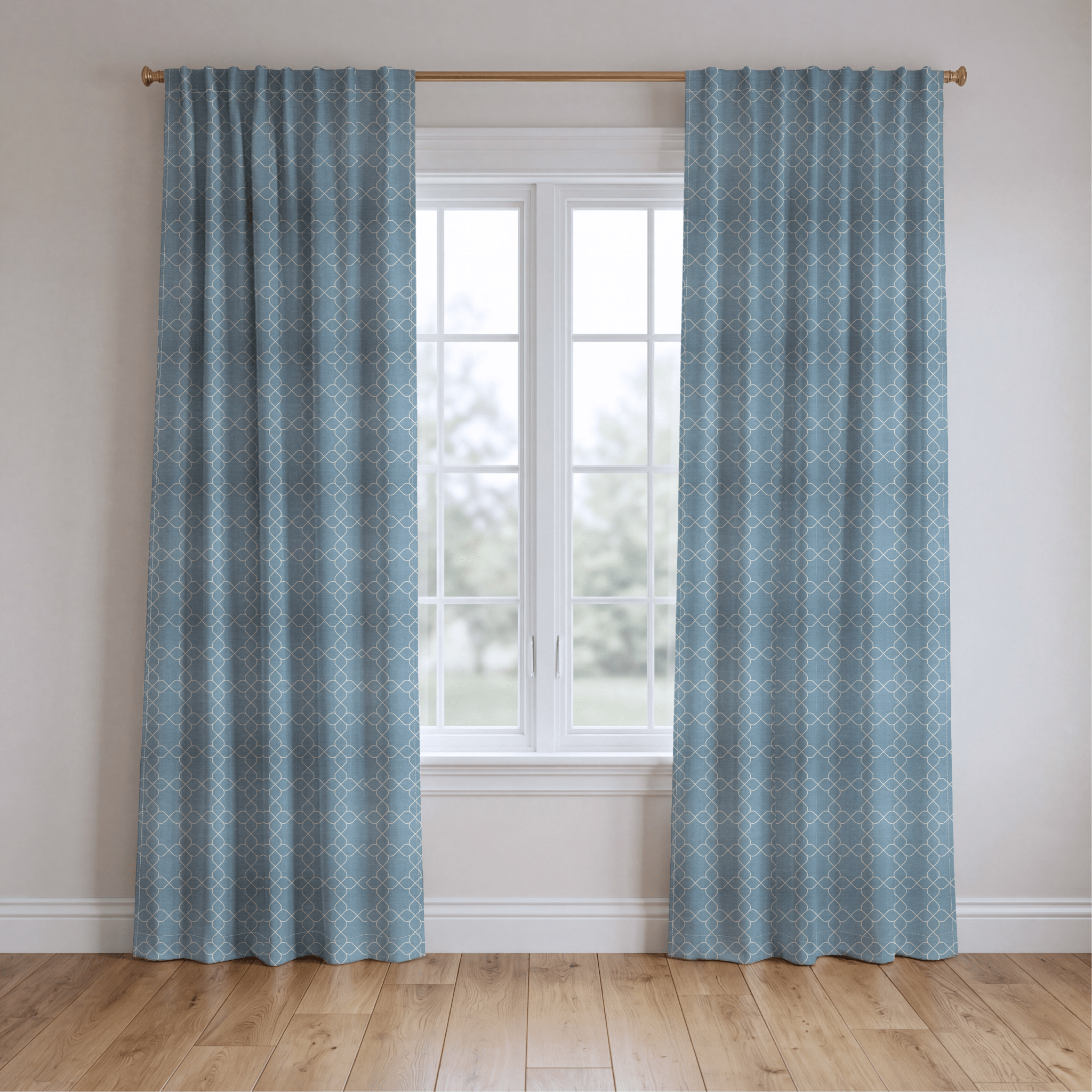 Chambray Tiles French Blue Trellis - Drapery - Lemon Park