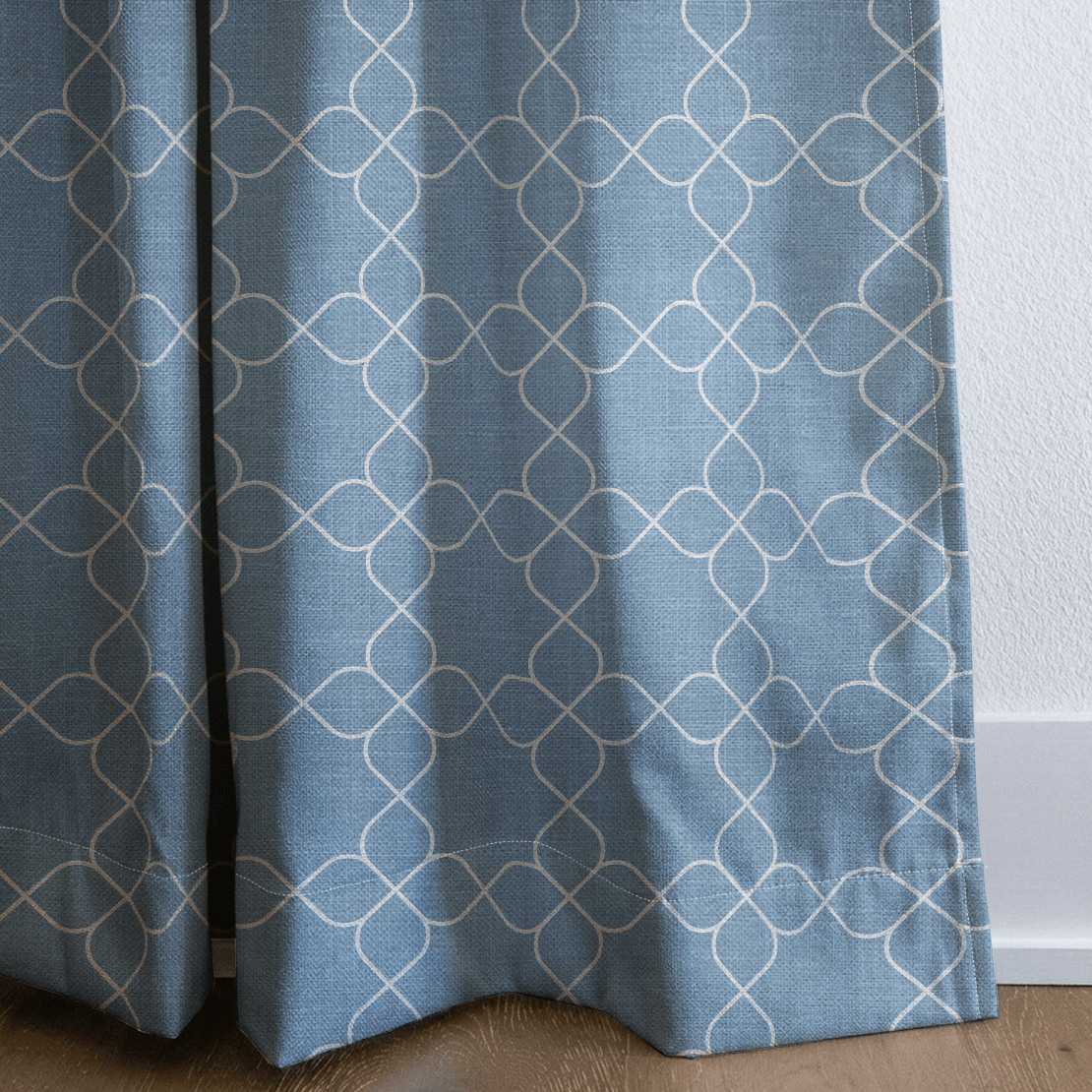 Chambray Tiles French Blue Trellis - Drapery - Lemon Park
