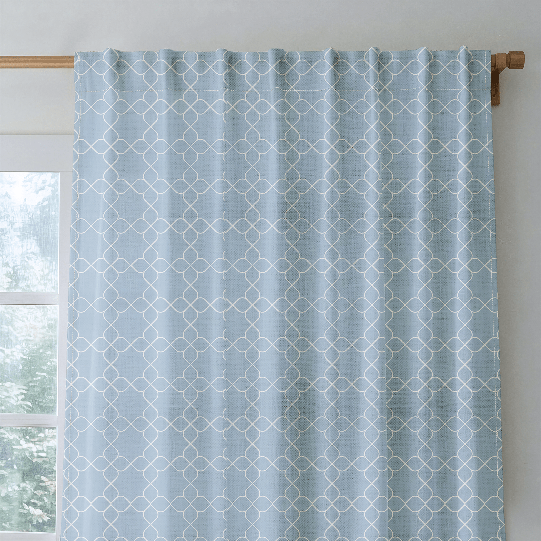 Chambray Tiles French Blue Trellis - Drapery - Lemon Park