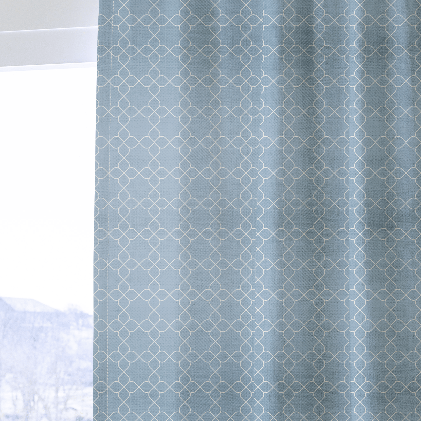 Chambray Tiles French Blue Trellis - Drapery - Lemon Park