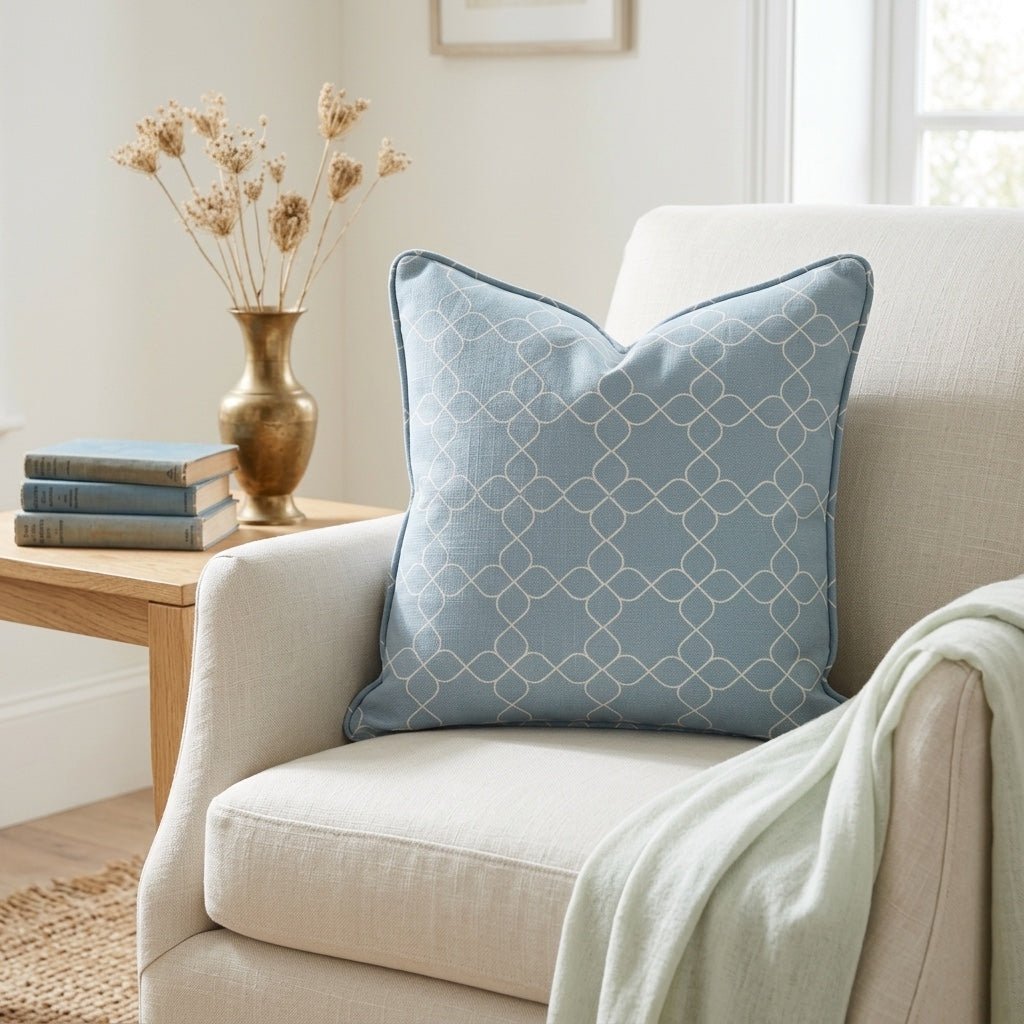 Chambray Tiles French Blue Trellis Throw Pillow - Lemon Park