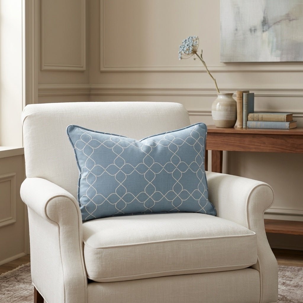 Chambray Tiles French Blue Trellis Throw Pillow - Lemon Park