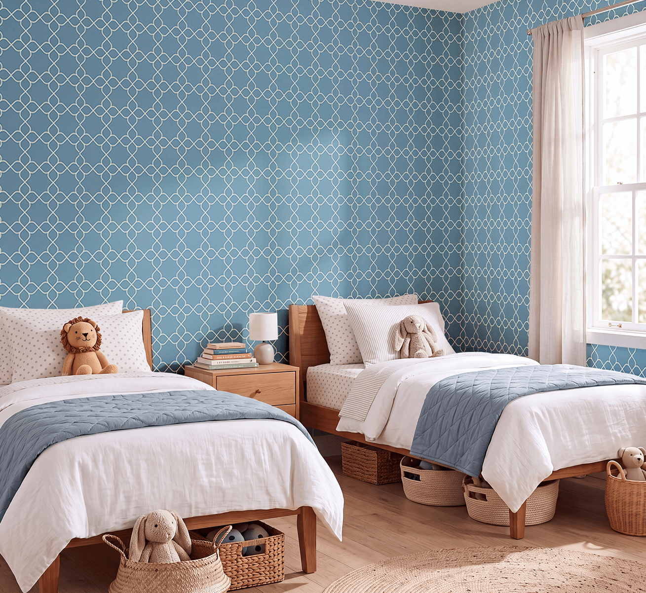 Chambray Tiles French Blue Trellis Wallpaper - Lemon Park