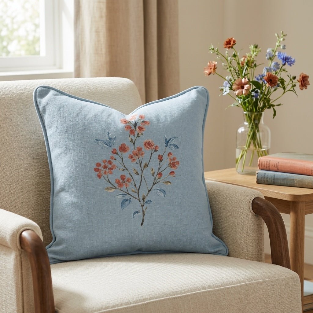 Chambray Tiles French Blue Wildflowers Throw Pillow - Lemon Park