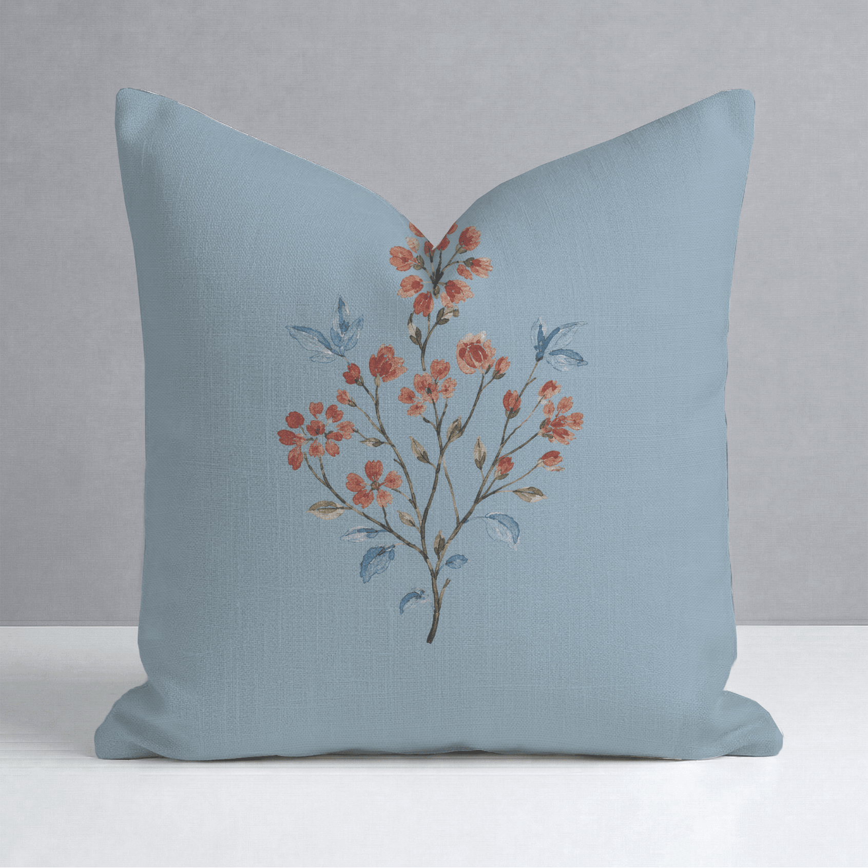 Chambray Tiles French Blue Wildflowers Throw Pillow - Lemon Park
