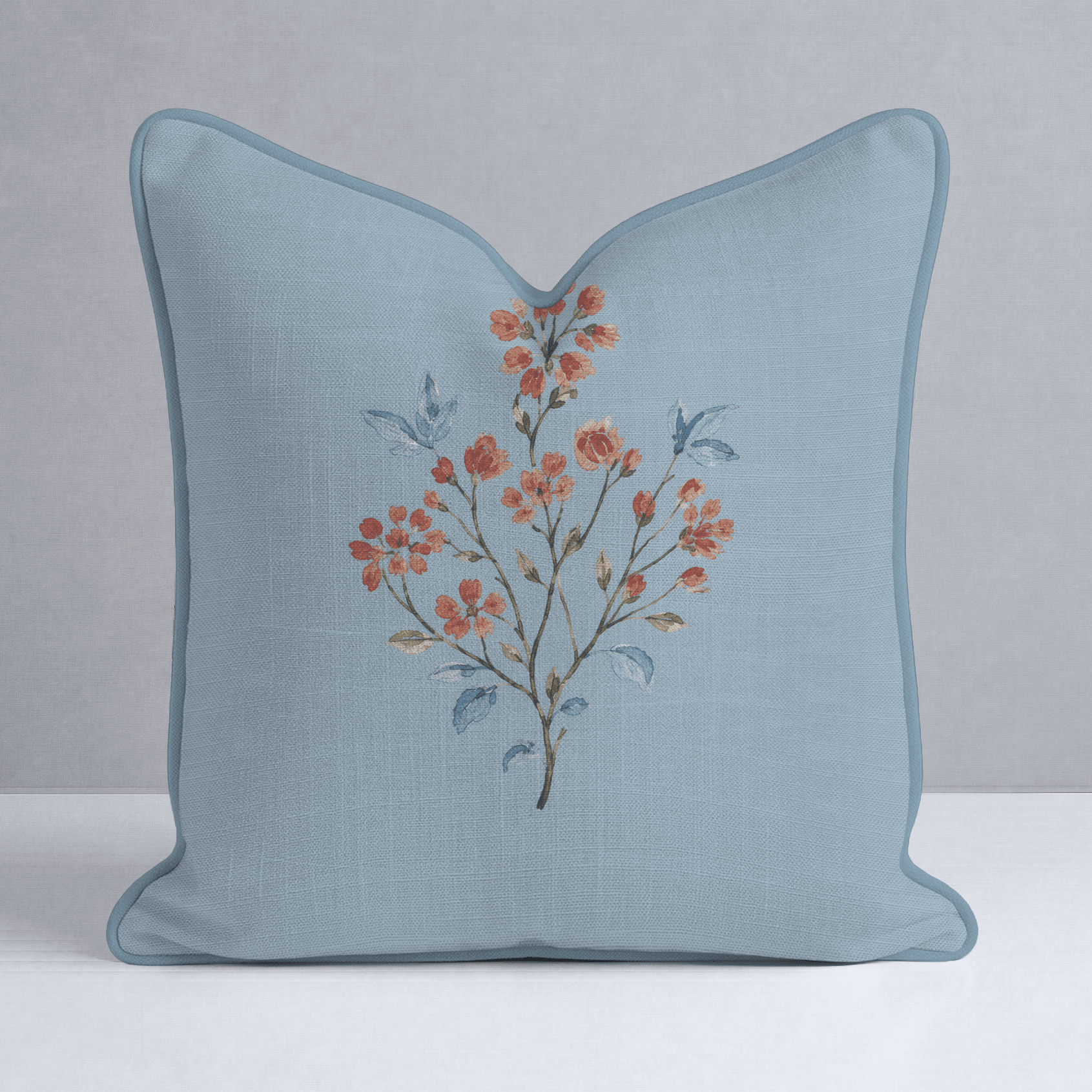Chambray Tiles French Blue Wildflowers Throw Pillow - Lemon Park