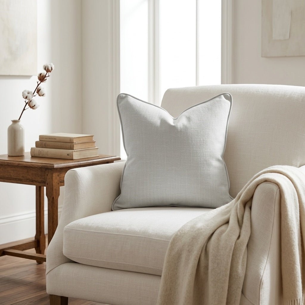 Chambray Tiles Linen Throw Pillow - Lemon Park