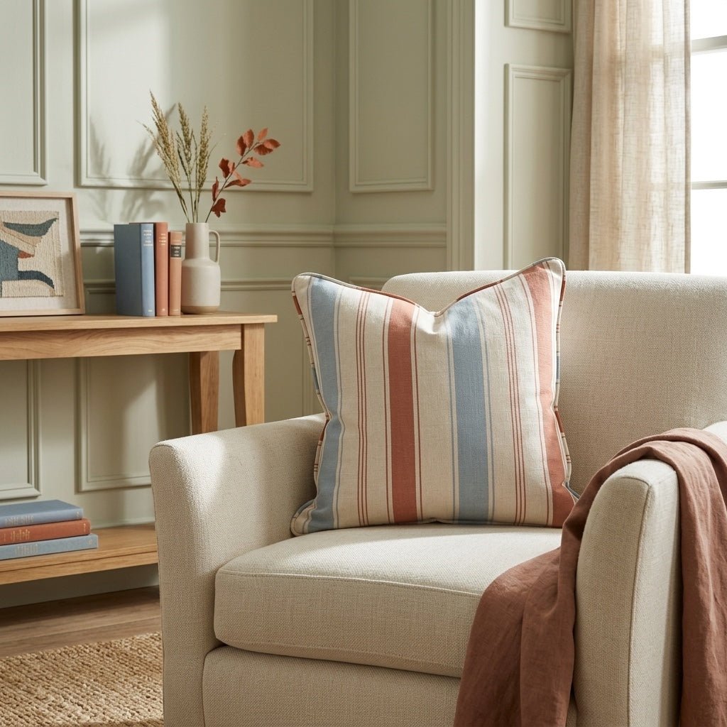 Chambray Tiles Stripes Throw Pillow - Lemon Park