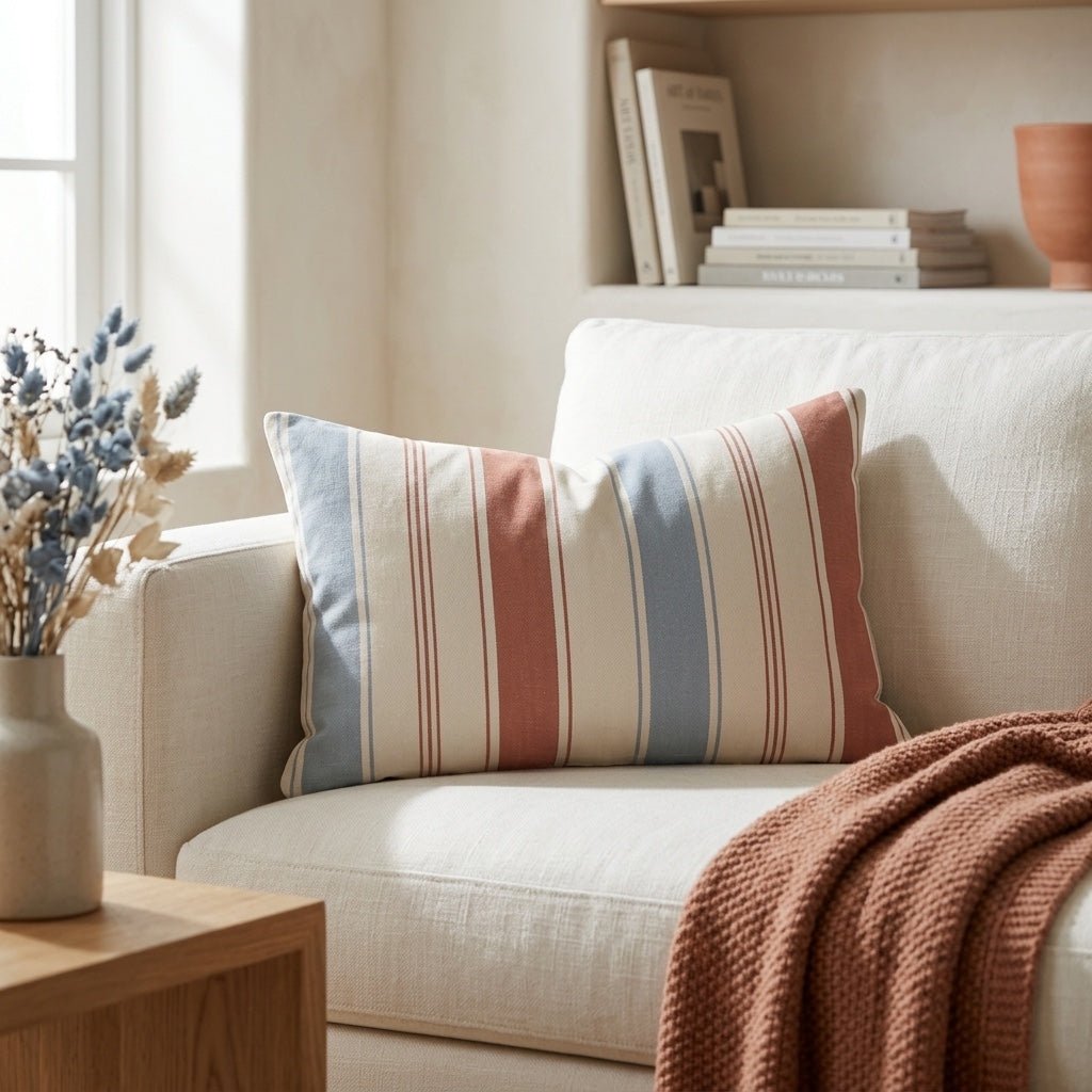 Chambray Tiles Stripes Throw Pillow - Lemon Park