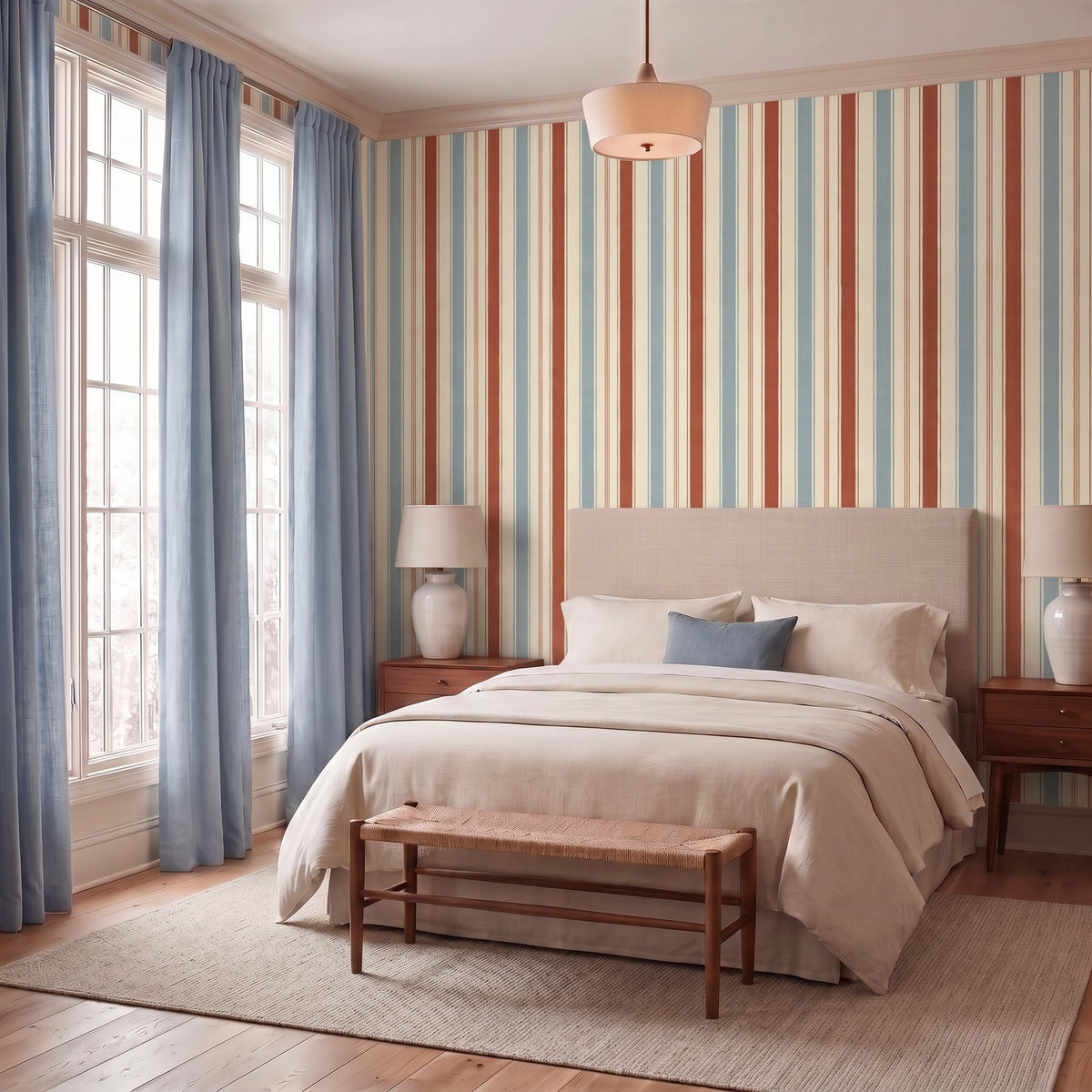 Chambray Tiles Stripes Wallpaper - Lemon Park