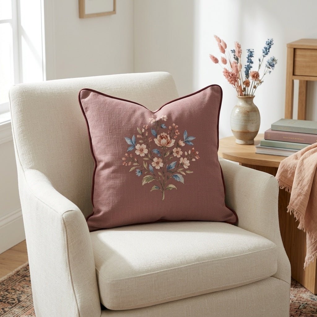 Chambray Tiles Terracotta Florals Throw Pillow - Lemon Park