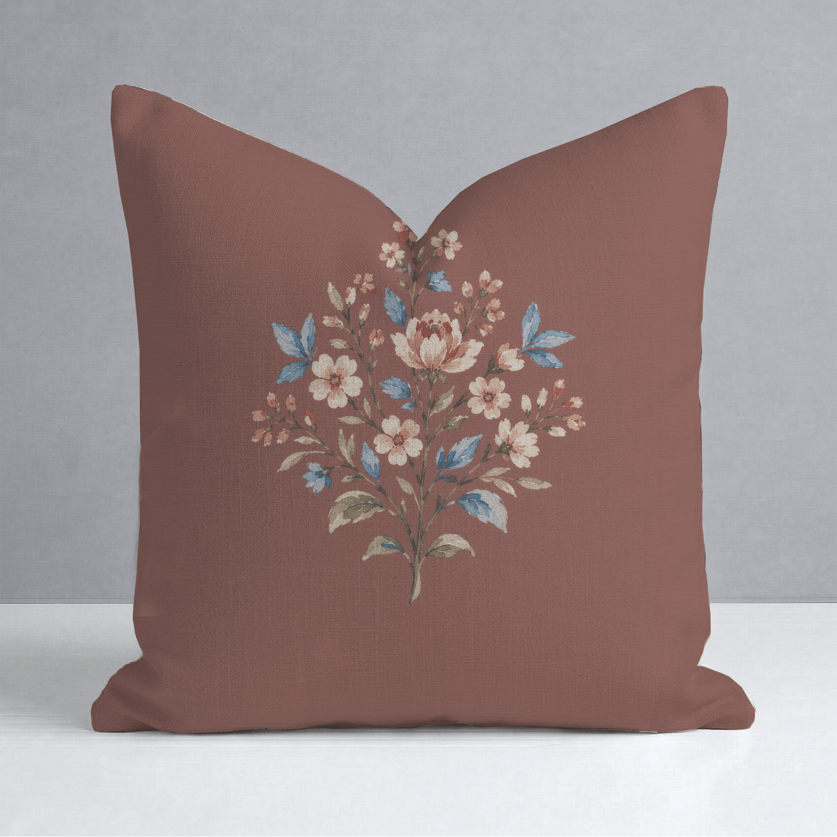 Chambray Tiles Terracotta Florals Throw Pillow - Lemon Park