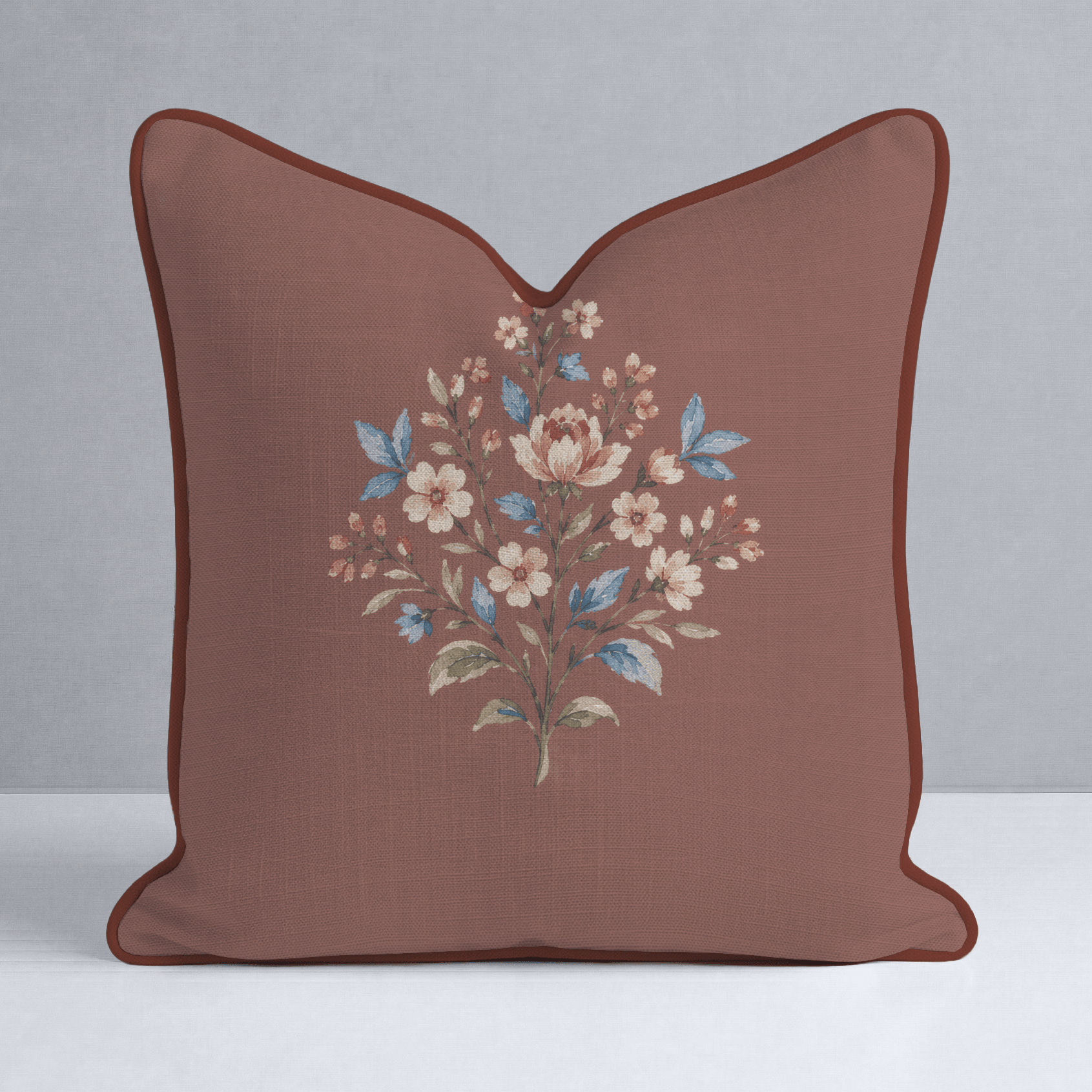 Chambray Tiles Terracotta Florals Throw Pillow - Lemon Park