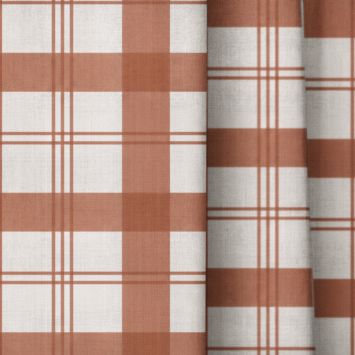 Chambray Tiles Terracotta Plaid - Drapery - Lemon Park