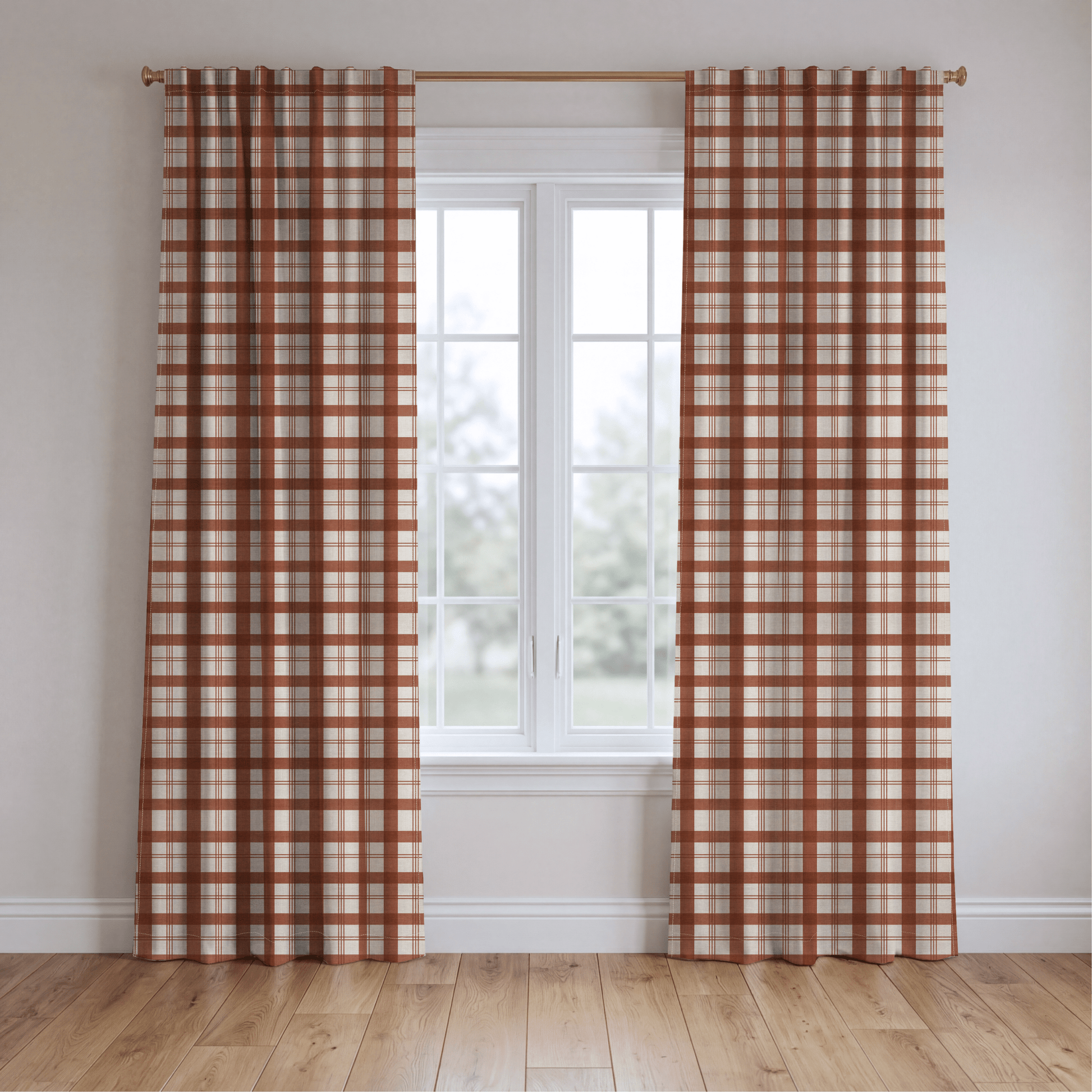 Chambray Tiles Terracotta Plaid - Drapery - Lemon Park