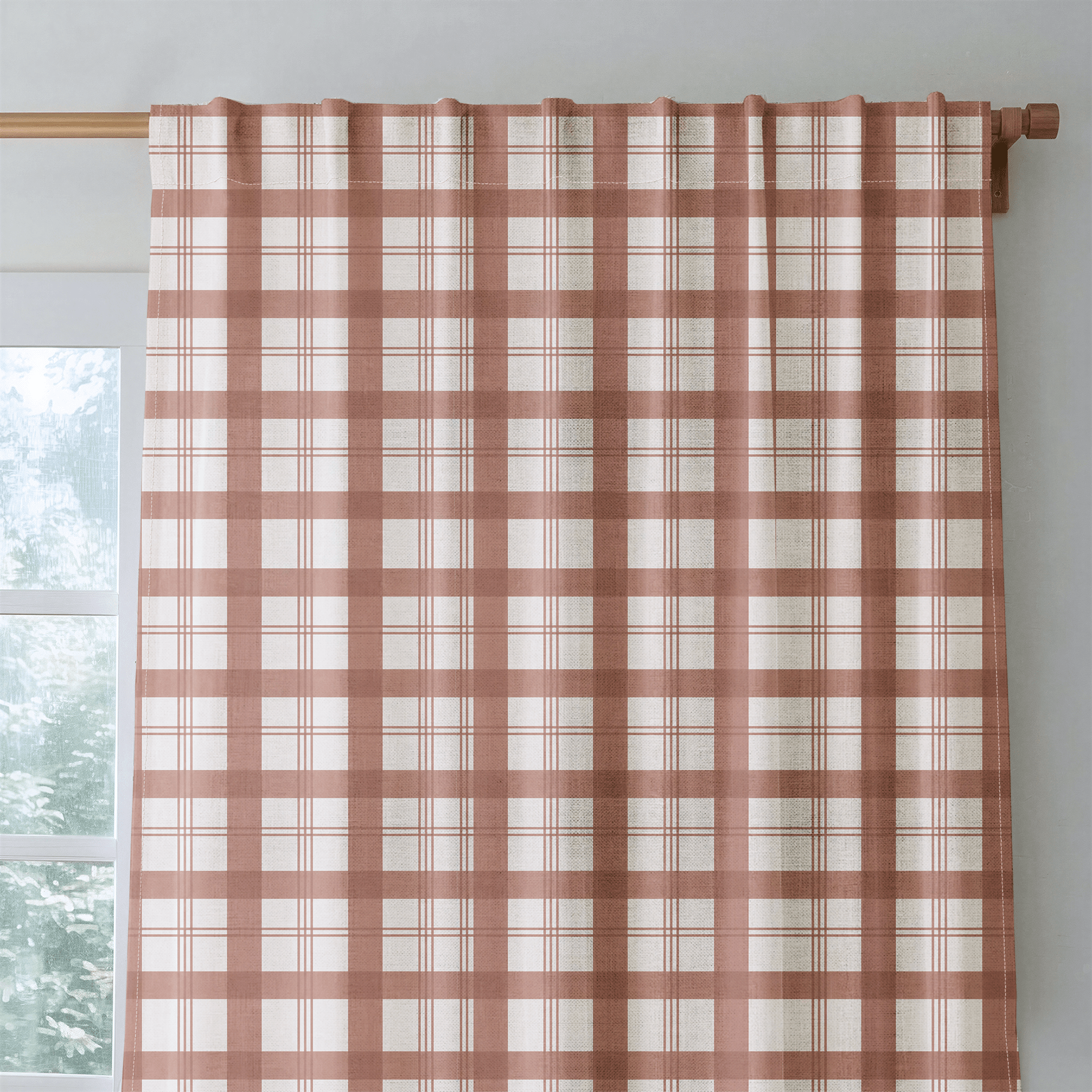 Chambray Tiles Terracotta Plaid - Drapery - Lemon Park