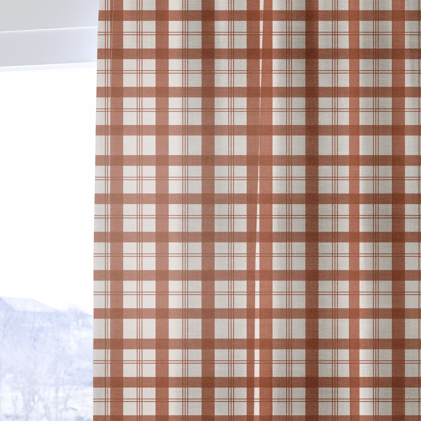 Chambray Tiles Terracotta Plaid - Drapery - Lemon Park