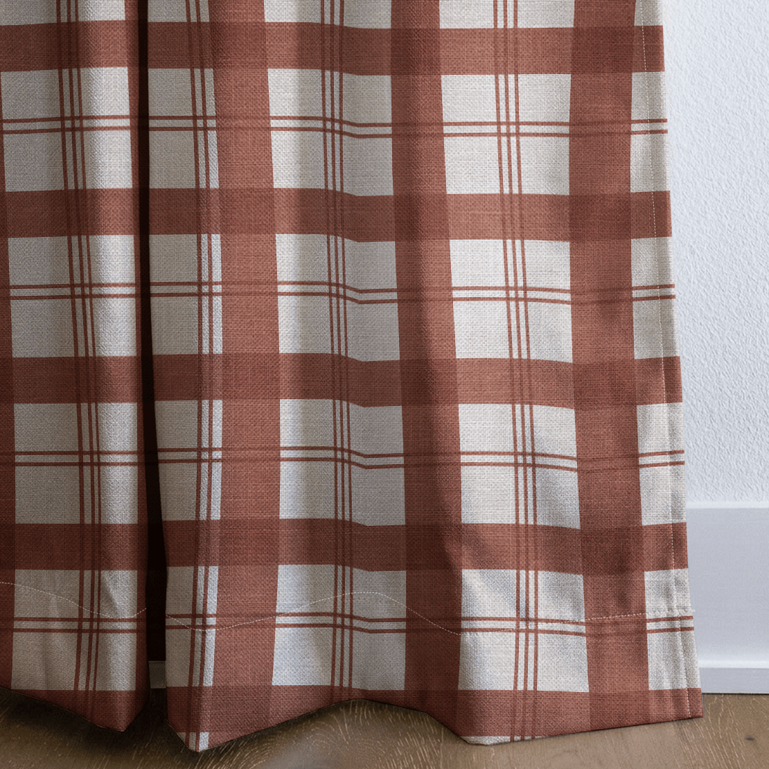 Chambray Tiles Terracotta Plaid - Drapery - Lemon Park