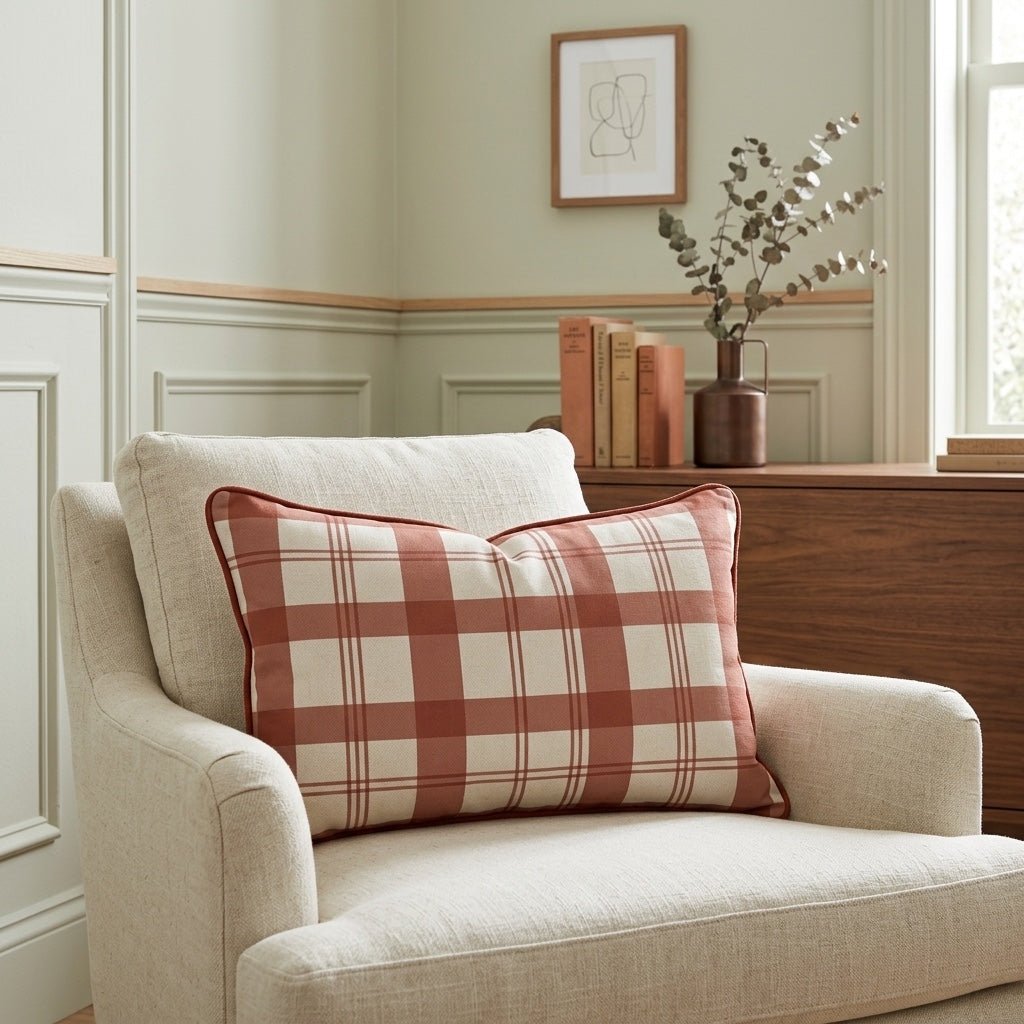 Chambray Tiles Terracotta Plaid Throw Pillow - Lemon Park