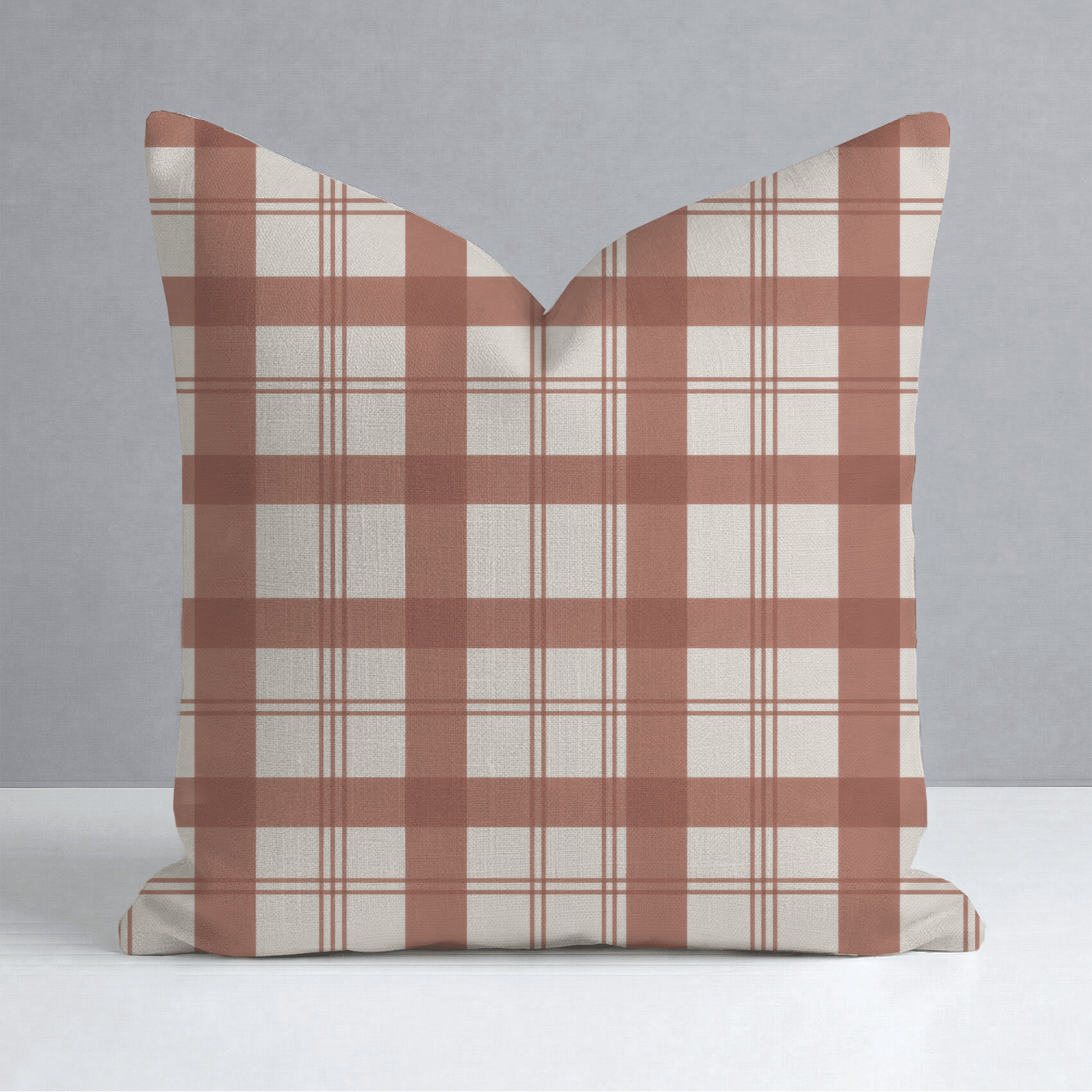 Chambray Tiles Terracotta Plaid Throw Pillow - Lemon Park
