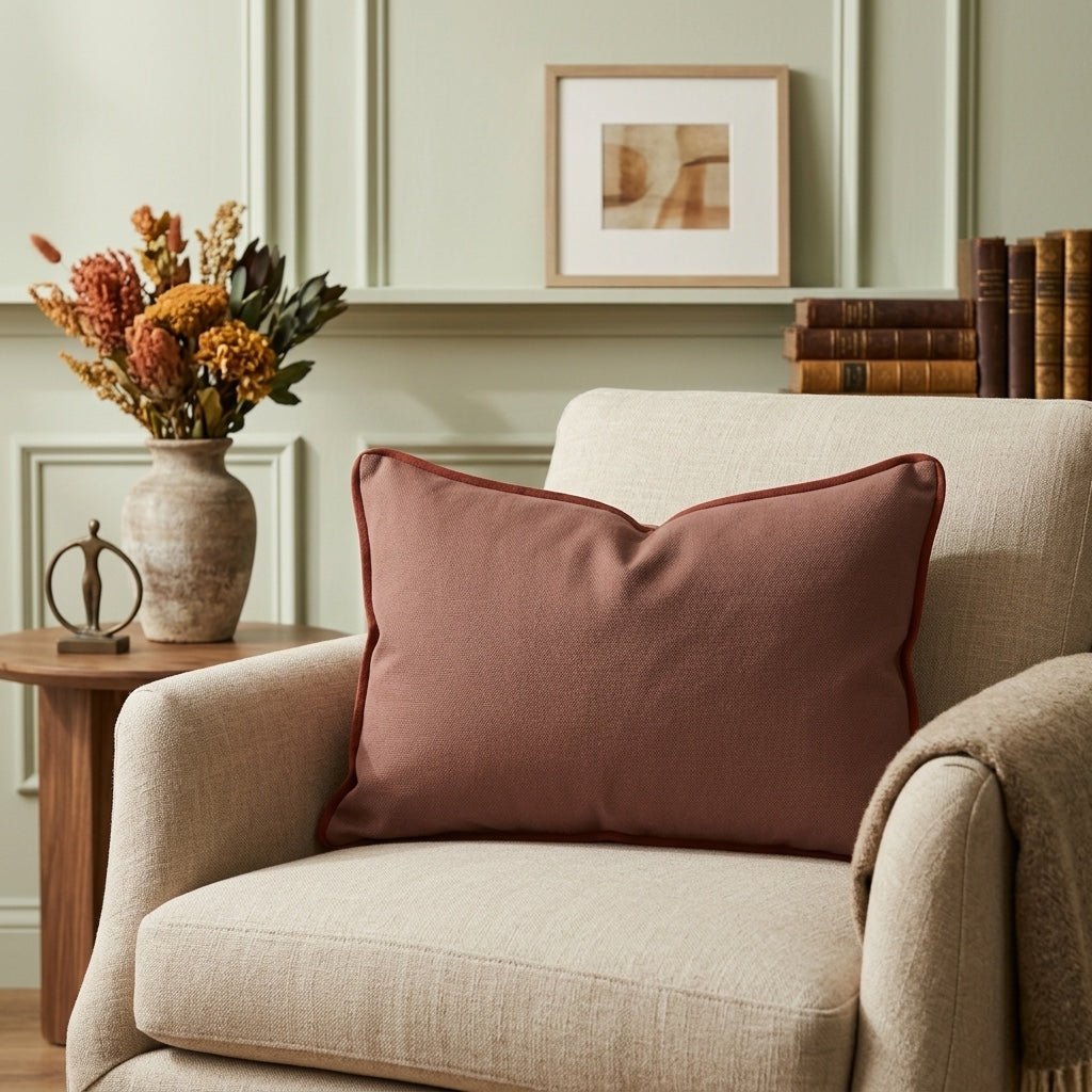 Chambray Tiles Terracotta Throw Pillow - Lemon Park