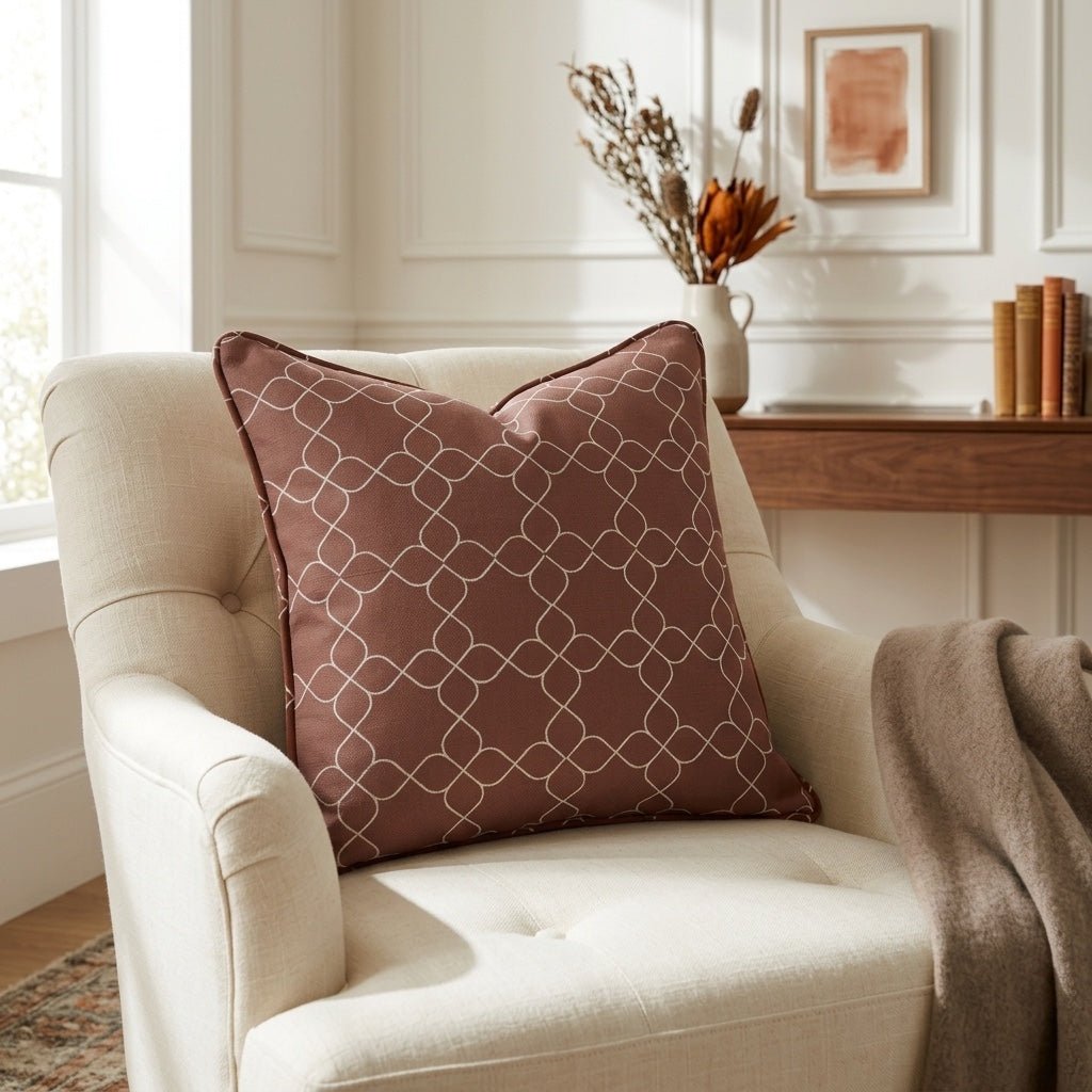 Chambray Tiles Terracotta Trellis Throw Pillow - Lemon Park