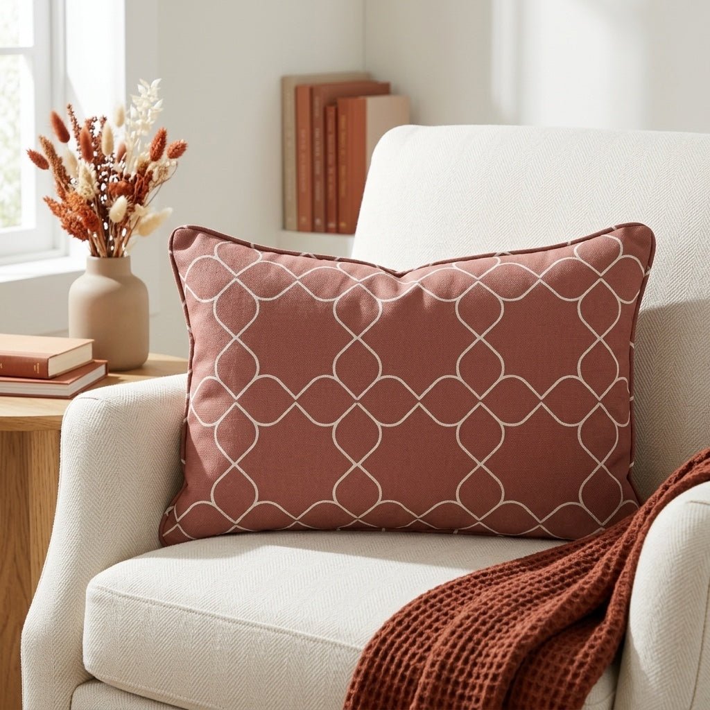 Chambray Tiles Terracotta Trellis Throw Pillow - Lemon Park