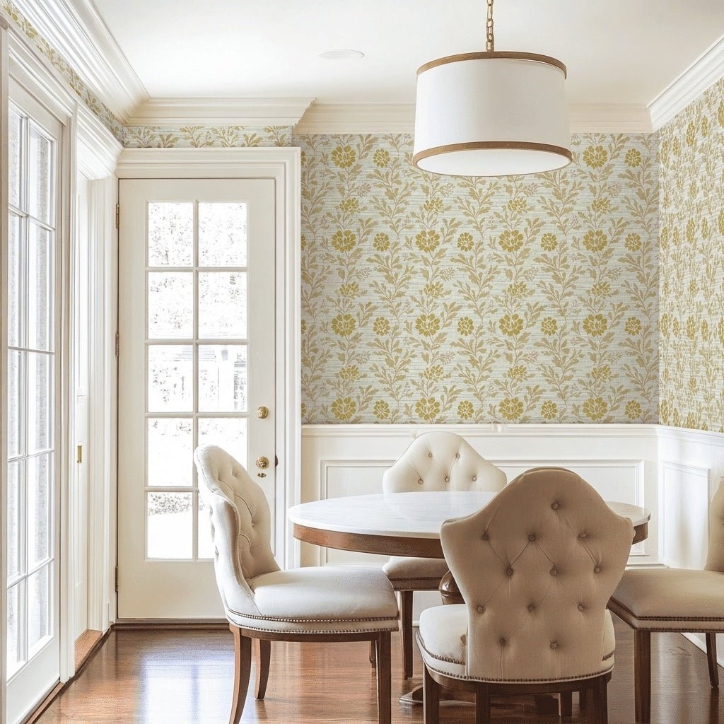 Chatham Vines Faux Grasscloth Wallpaper - Lemon Park
