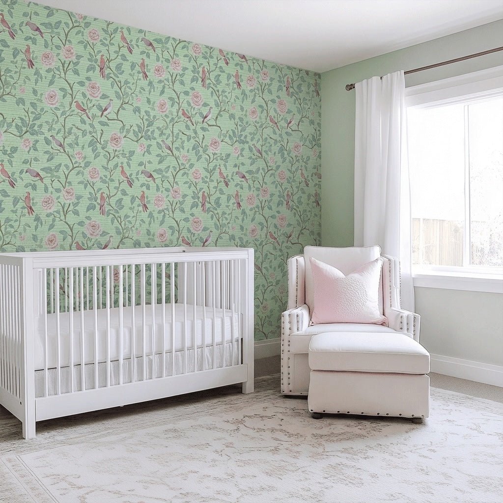 Chirp Charm Faux Grasscloth Wallpaper - Lemon Park